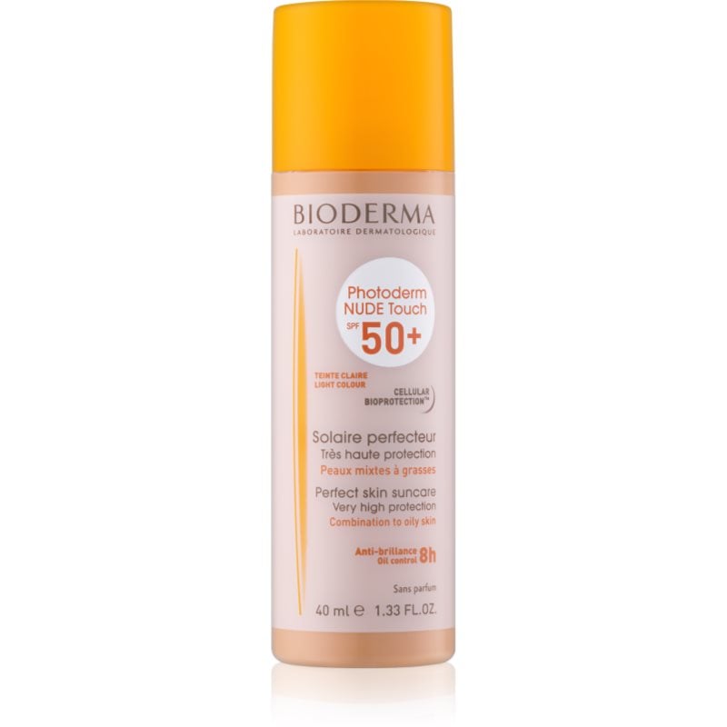 Bioderma Photoderm Nude Touch защитен тониращ флуид за смесена към мазна кожа на лицето SPF 50+