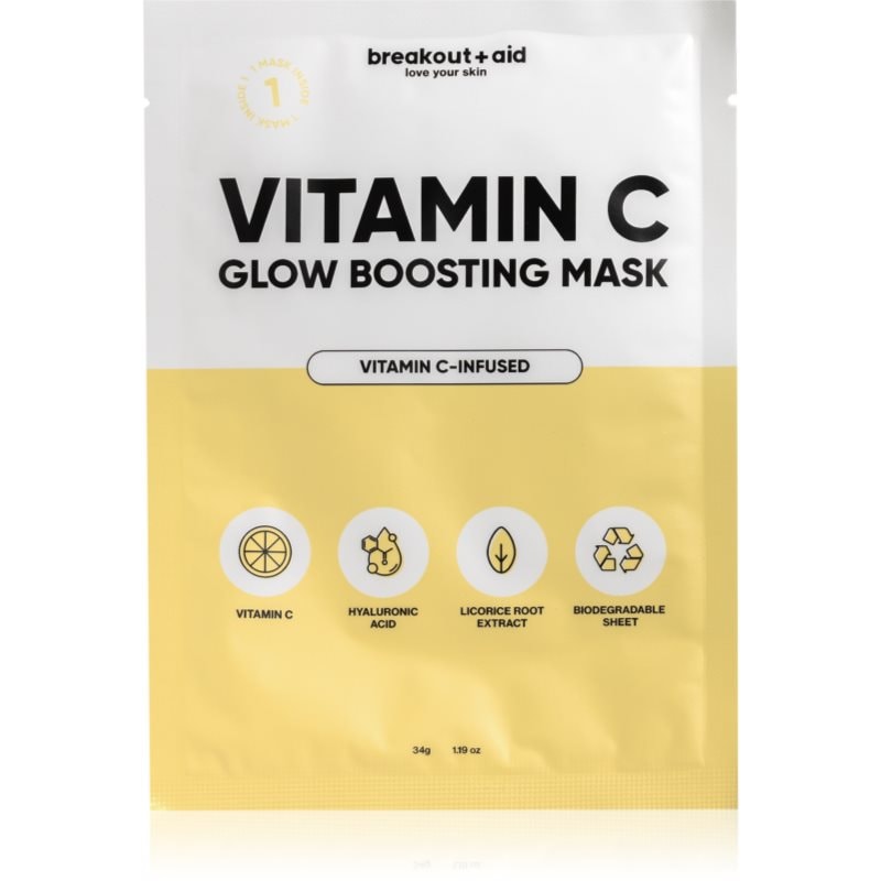 breakout + aid Vitamin C Glow Boosting Mask платнена маска с витамин С - Грижа за лице - Сравни цени от 1 магазин с безплатна доставка