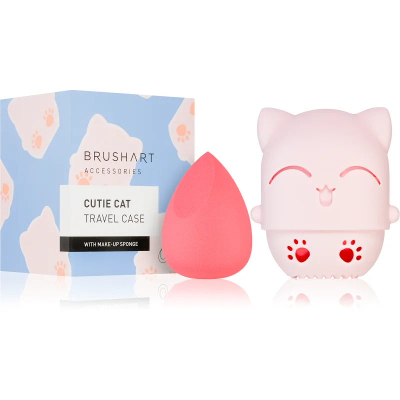 BrushArt Accessories Cutie Cat travel case with make-up sponge гъба за нанасяне на фон дьо тен с калъфка за пътуване - Грим - Сравни цени от 1 магазин с безплатна доставка