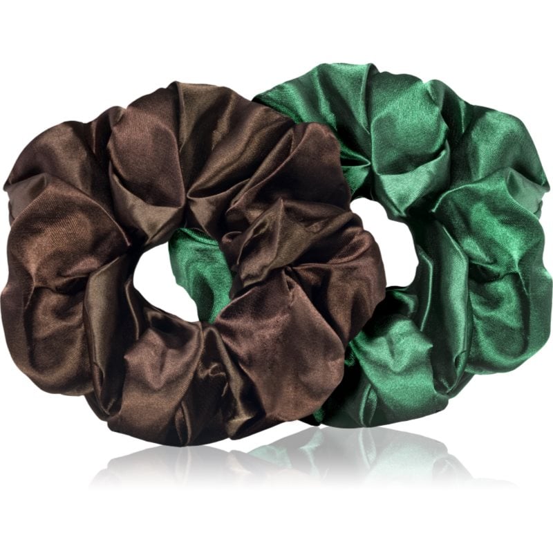 BrushArt Hair Large satin scrunchie set ластици за коса Brown & Green