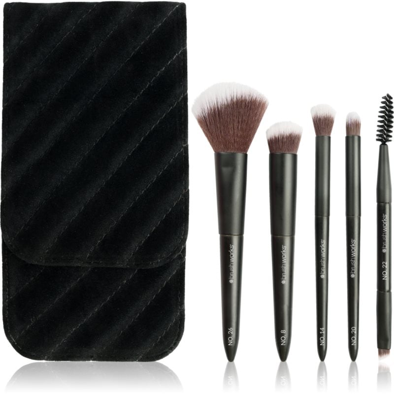 Brushworks Mini Travel Face & Eye Brush Set комплект за пътуване с четки и чантичка