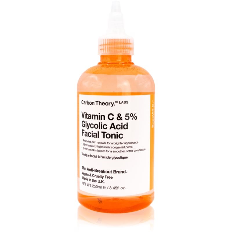 Carbon Theory SupaVIT-C 5% Glycolic & Vitamin C озаряващ тоник против акне, зачервявания и рани след акне
