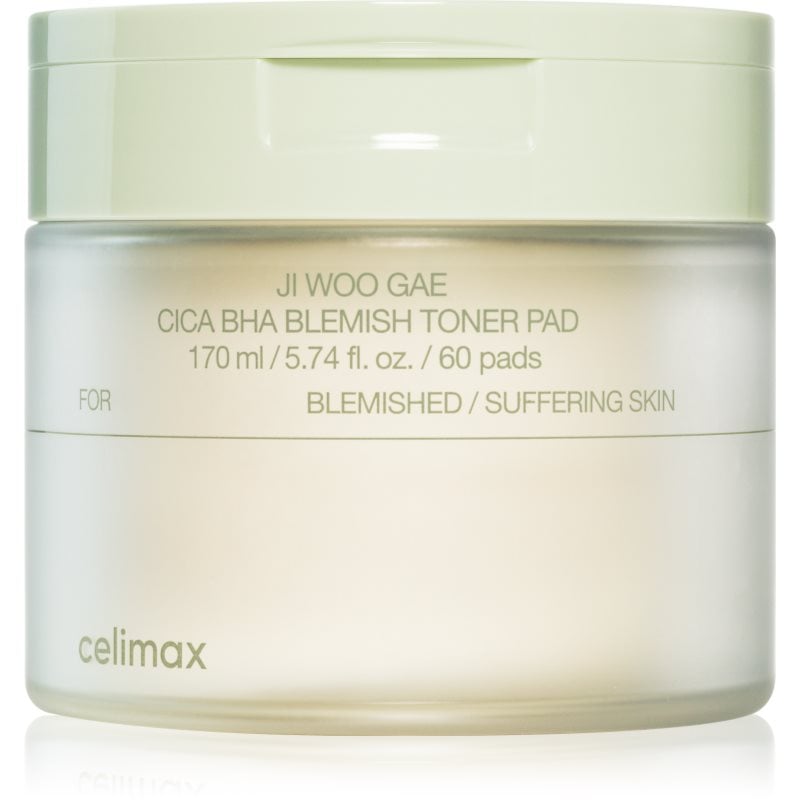 celimax Ji Woo Gae Cica BHA Blemish Toner Pad ексфолиращи възглавнички за чувствителна кожа склонна към акне