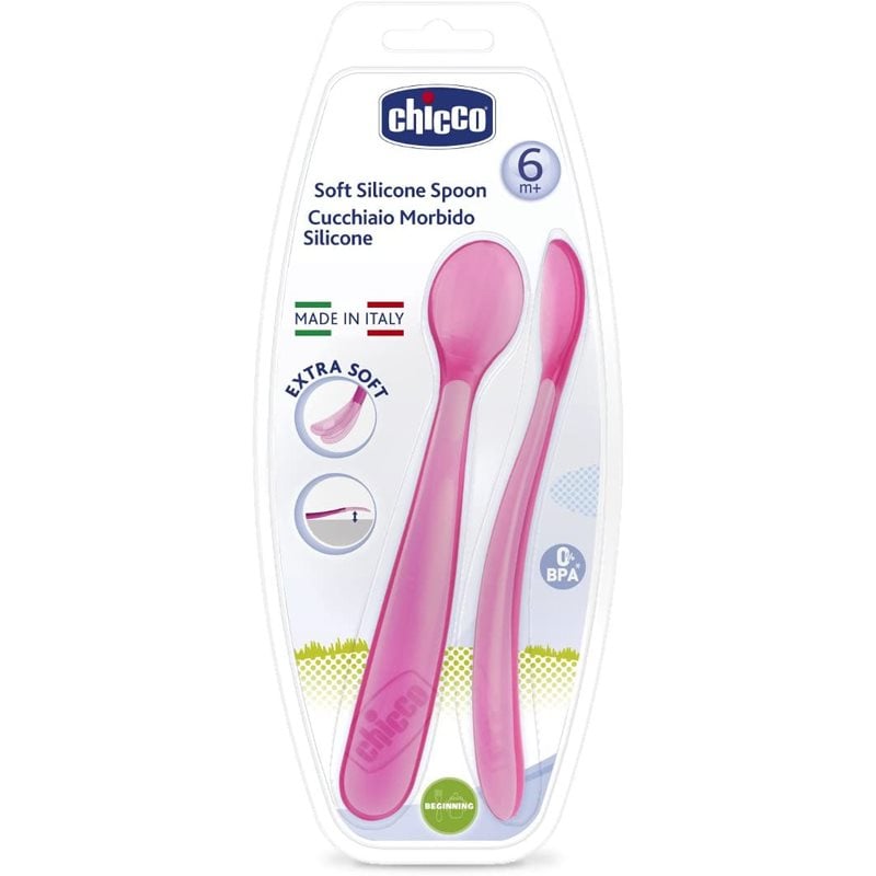 Chicco Soft Silicone лъжичка 6m+ Pink