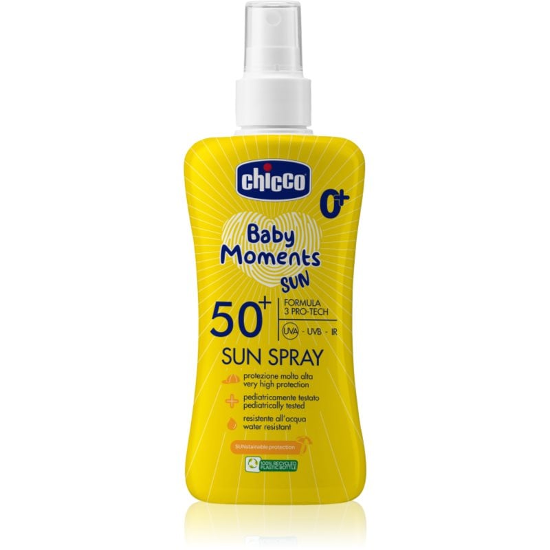 Chicco Baby Moments Sun спрей за тен за деца SPF 50+ 0 m+