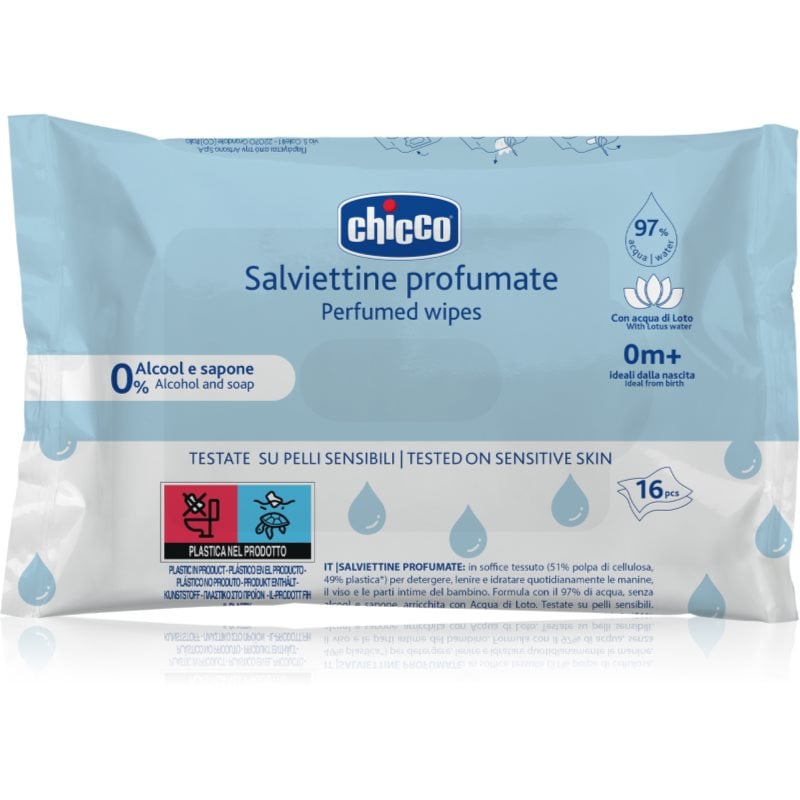 Chicco Perfumed Wipes 0m+ мокри кърпички за деца леко ирано 16 бр. Parfum