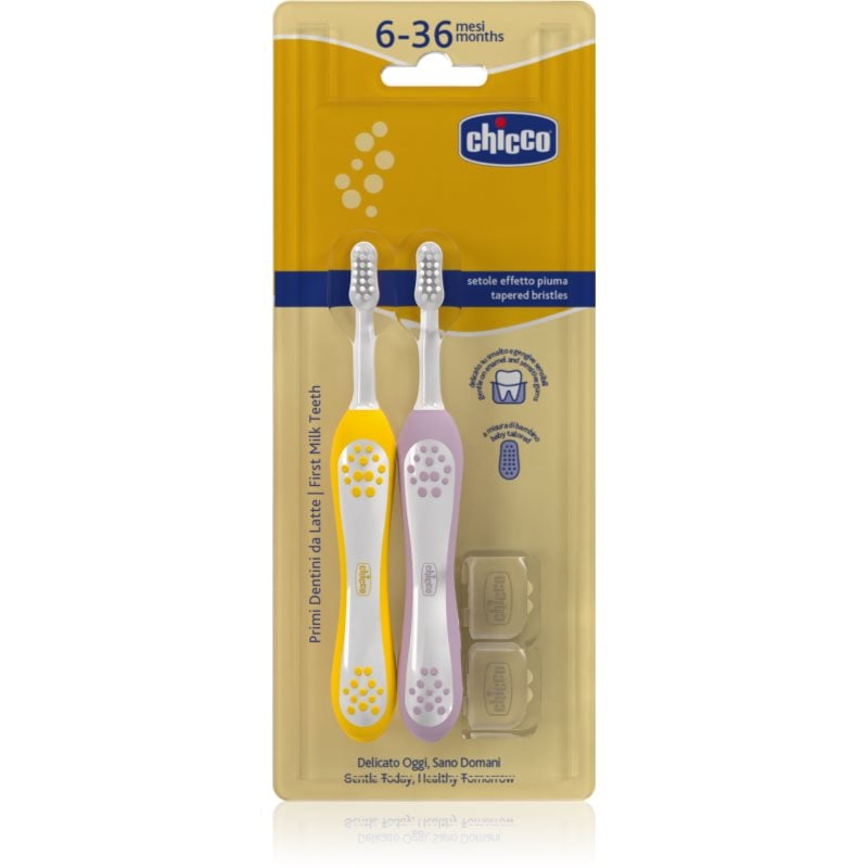 Chicco Toothbrush Set 6-36m четка за зъби за деца Lilac-Mustard 6-36m
