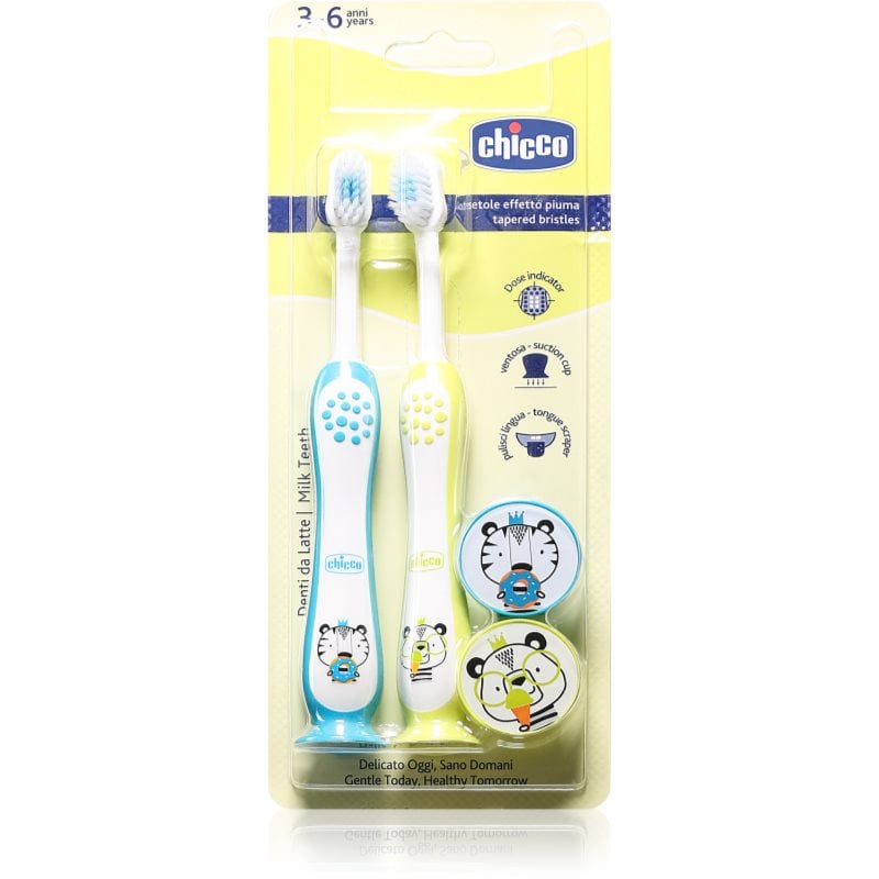 Chicco Toothbrush Set 3-6 y+ детска четка за зъби с вендуза Tiger-Panda