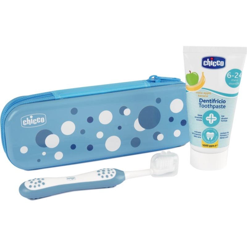 Chicco Always Smiling Set 6m+ Комплект за дентална грижа с калъфка Light Blue
