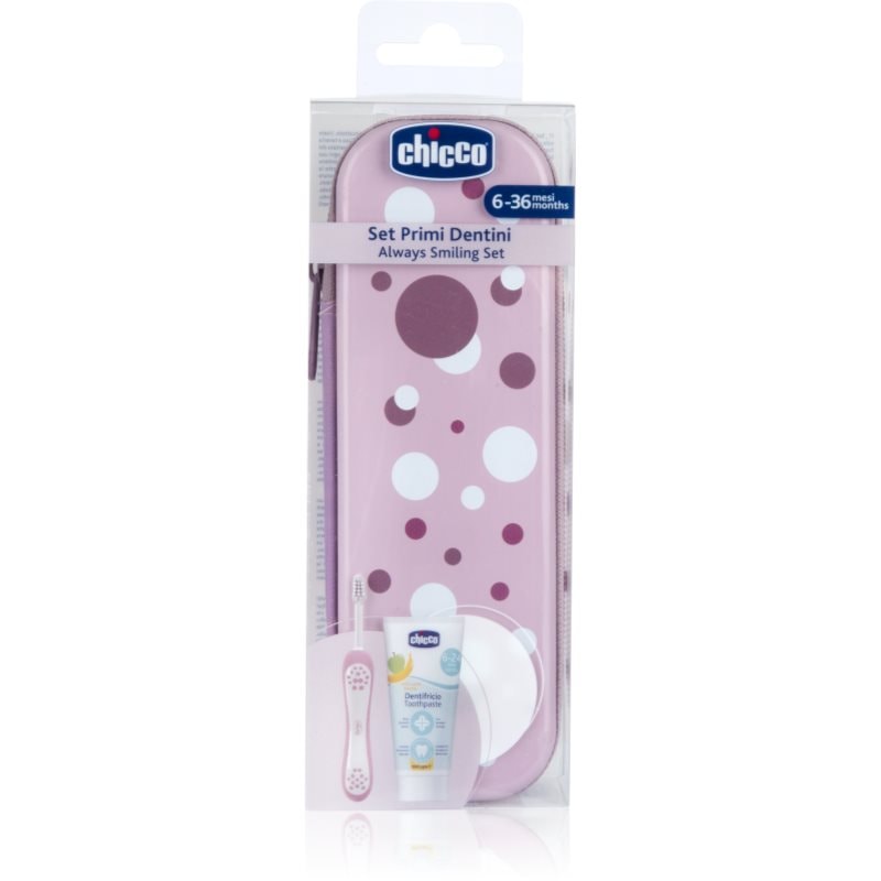 Chicco Always Smiling Set 6m+ Комплект за дентална грижа с калъфка Lilac - Комплект - Сравни цени от 1 магазин с безплатна доставка