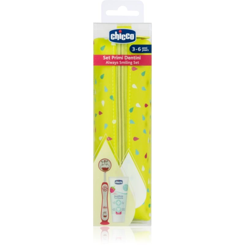 Chicco Always Smiling Set 3y+ Комплект за дентална грижа с калъфка Hippo