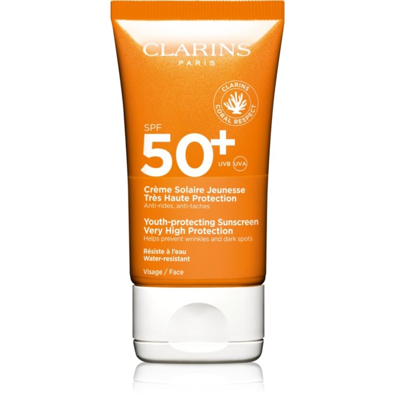 Clarins Clarins Sun Care Youth-Protecting Sunscreen слънцезащитен крем за лице SPF 50+ - Унисекс парфюм 50мл - Сравни цени от 1 магазин с безплатна доставка