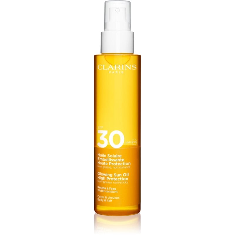 Clarins Sun Care Glowing Oil сухо олио за коса и тяло SPF 30