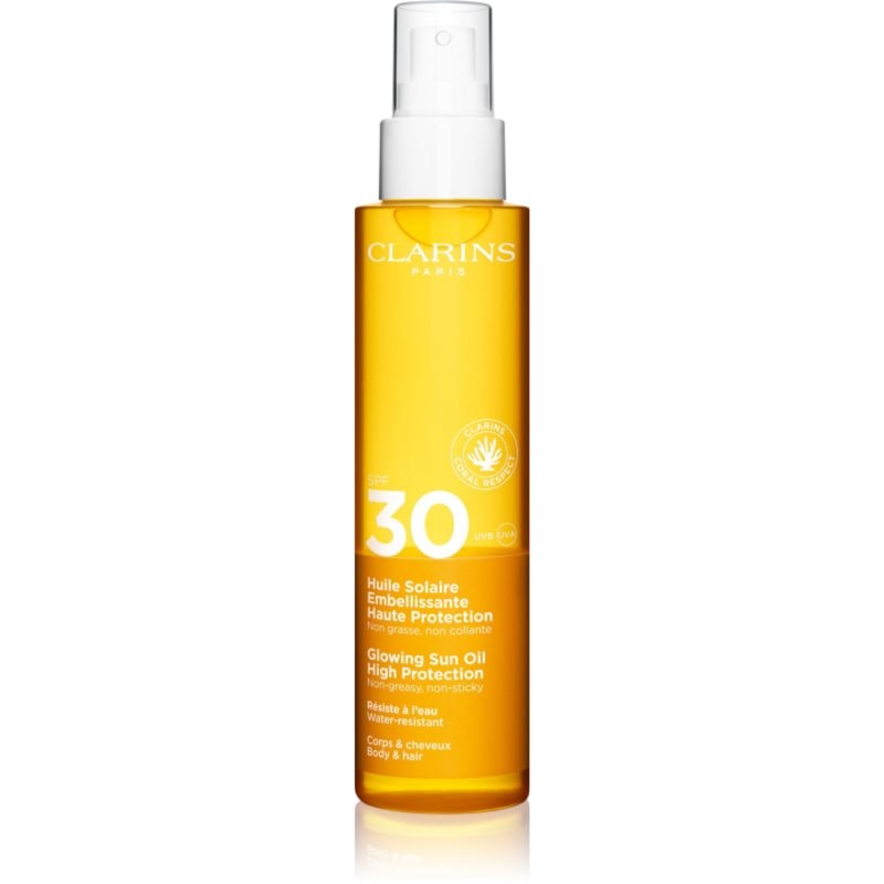 Clarins Clarins Sun Care Glowing Oil сухо олио за коса и тяло SPF 30 - Унисекс парфюм 150мл - Сравни цени от 1 магазин с безплатна доставка