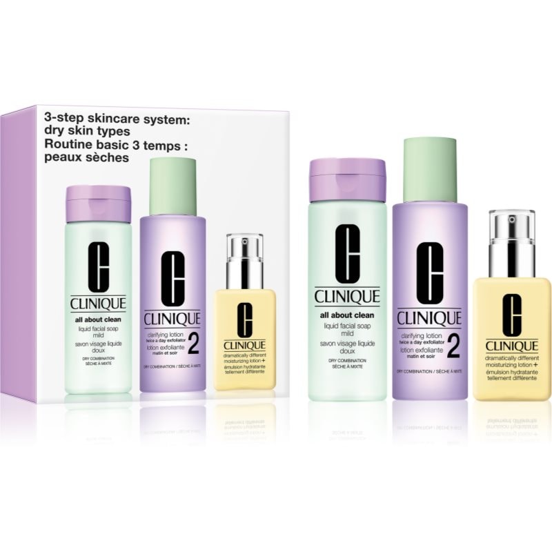 Clinique 3 Steps Skincare Systeme Dry Skin Types подаръчен комплект за суха кожа - Комплект - Сравни цени от 1 магазин с безплатна доставка