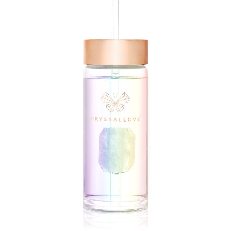 Crystallove Clear Quartz Straw Water Bottle стъклена бутилка за вода със сламка Hologram