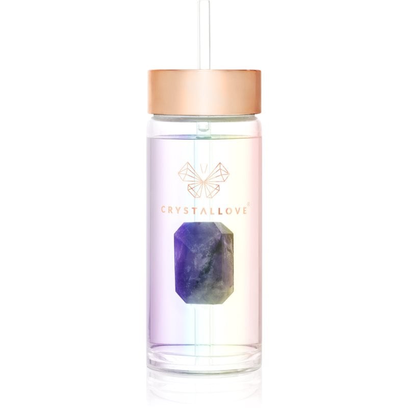 Crystallove Clear Quartz Straw Water Bottle стъклена бутилка за вода със сламка Hologram - Amethyst