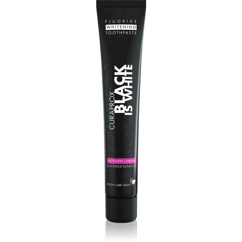 Curaprox Black is White избелваща паста с активен въглен с хидроксиапатит вкус Fresh Lime-Mint