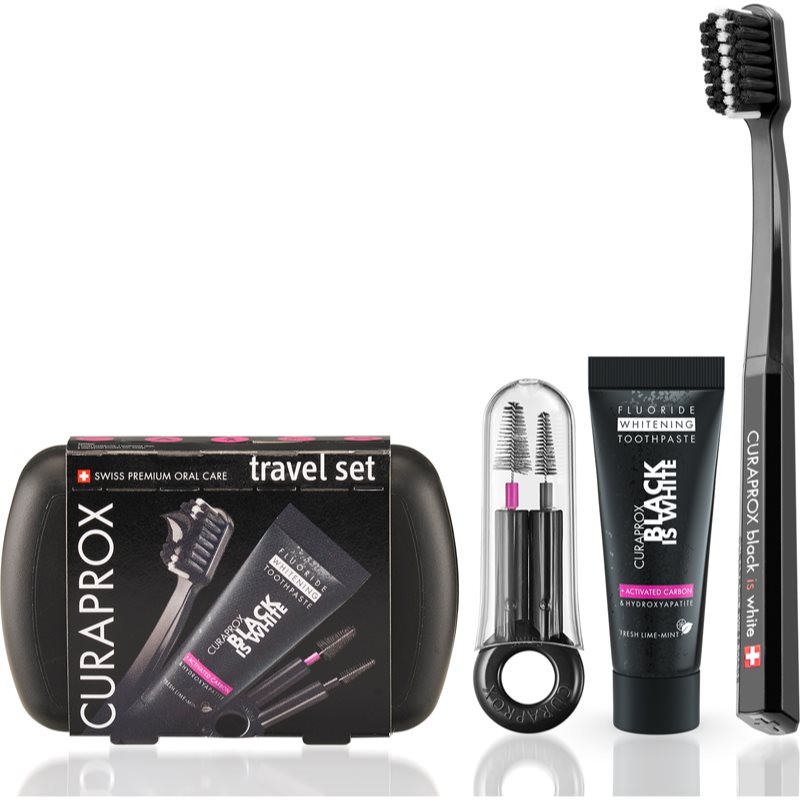 Curaprox Travel Set Black is White комплект за пътуване за зъби, език и венци - Комплект - Сравни цени от 1 магазин с безплатна доставка