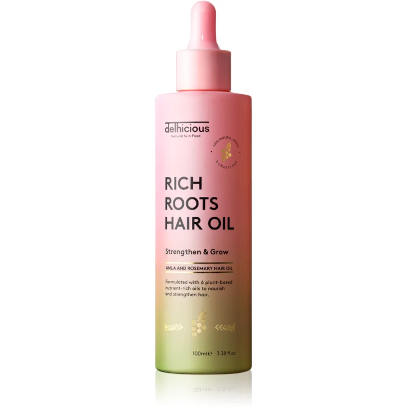 delhicious RICH ROOTS AMLA & ROSEMARY HAIR OIL хидратиращо и успокояващо масло за суха и сърбяща кожа на главата