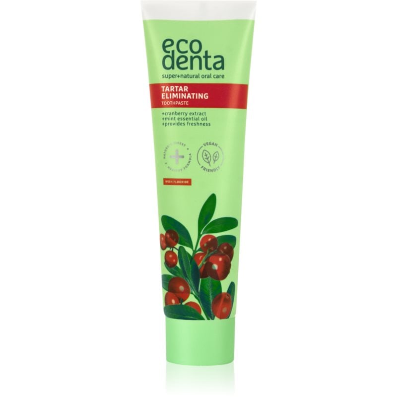 Ecodenta Green Tartar Eliminating освежаваща паста за зъби против зъбен камък с флуорид вкус Cranberry