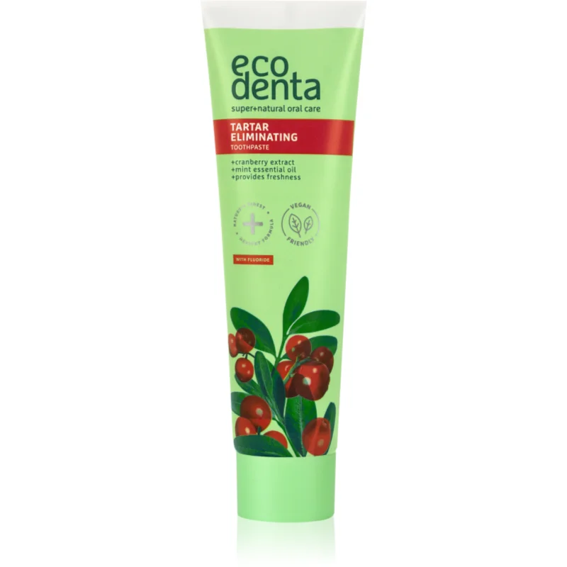Ecodenta Green Tartar Eliminating освежаваща паста за зъби против зъбен камък с флуорид вкус Cranberry