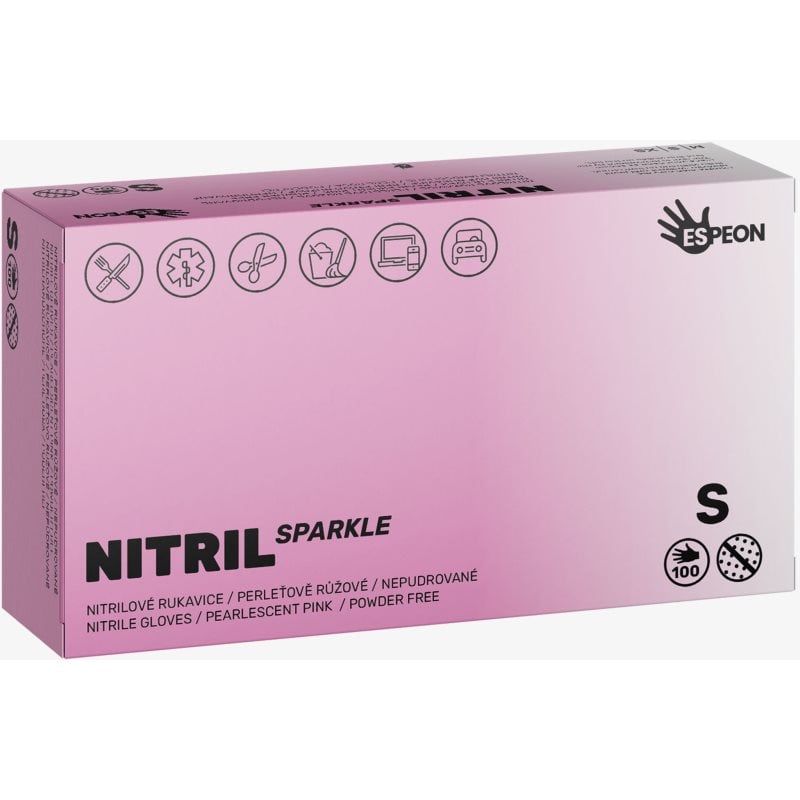 Espeon Nitril Sparkle Pearlescent Pink нитрилни ръкавици без пудра размер S