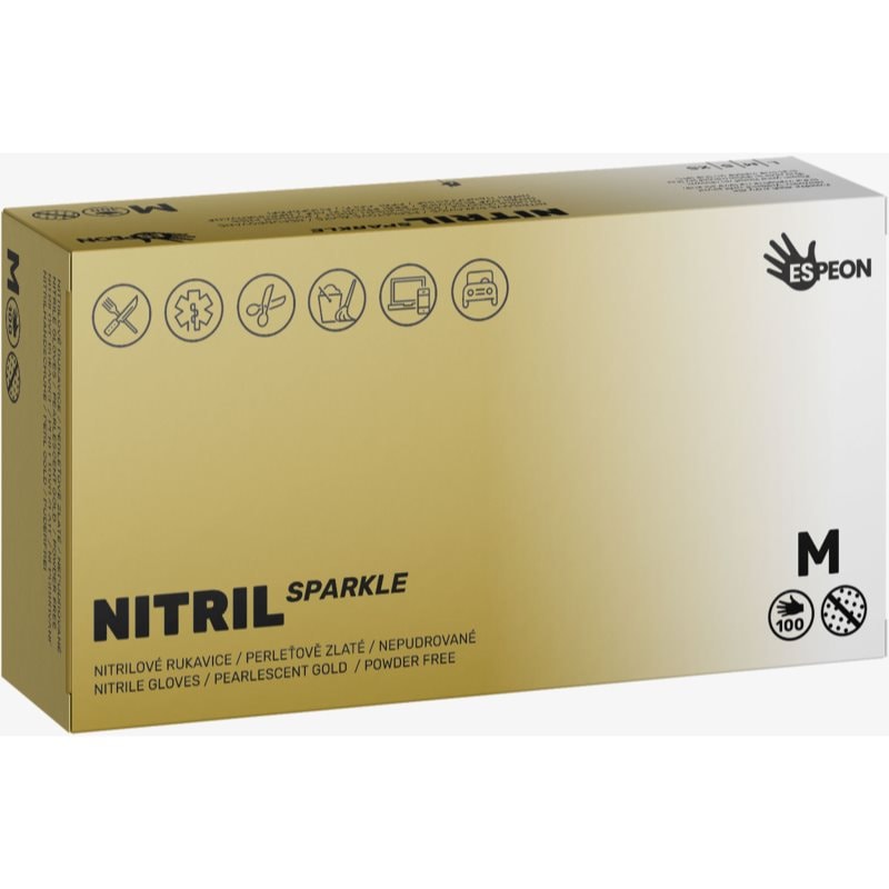 Espeon Nitril Sparkle Pearlescent Gold нитрилни ръкавици без пудра размер M - Грижа за коса - Сравни цени от 1 магазин с безплатна доставка