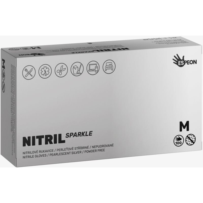 Espeon Nitril Sparkle Pearlescent Silver нитрилни ръкавици без пудра размер M - Грижа за коса - Сравни цени от 1 магазин с безплатна доставка