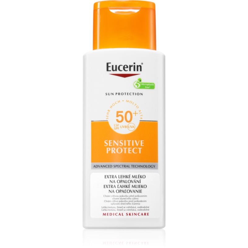 Eucerin Sun Sensitive Protect екстра нежен лосион за слънчеви бани SPF 50+ - Грижа за тяло - Сравни цени от 1 магазин с безплатна доставка