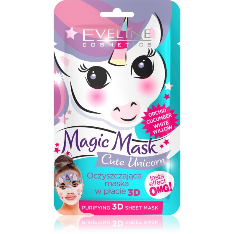 Eveline Cosmetics Magic Mask Cute Unicorn текстилна 3D дълко почистваща маска