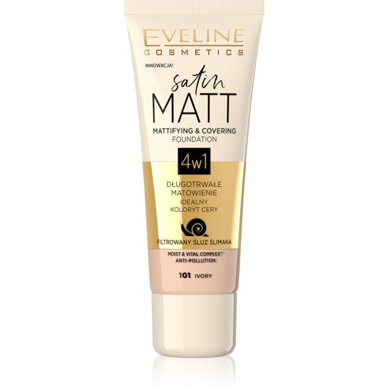Eveline Cosmetics Satin Matt матиращ фон дьо тен с екстракт от охлюв - Грим - Сравни цени от 1 магазин с безплатна доставка