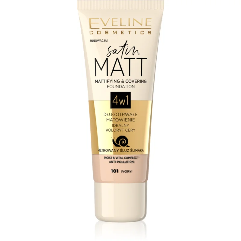 Eveline Cosmetics Satin Matt матиращ фон дьо тен с екстракт от охлюв - Грим - Сравни цени от 1 магазин с безплатна доставка