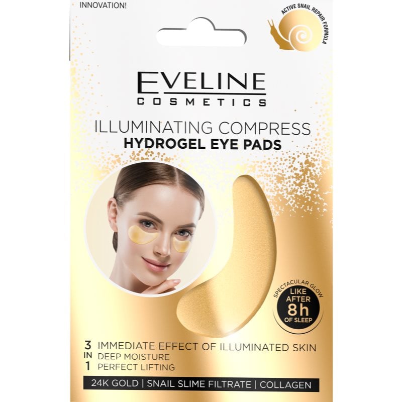Eveline Cosmetics Gold Illuminating Compress хидрогелова маска за зоната около очите с екстракт от охлюв