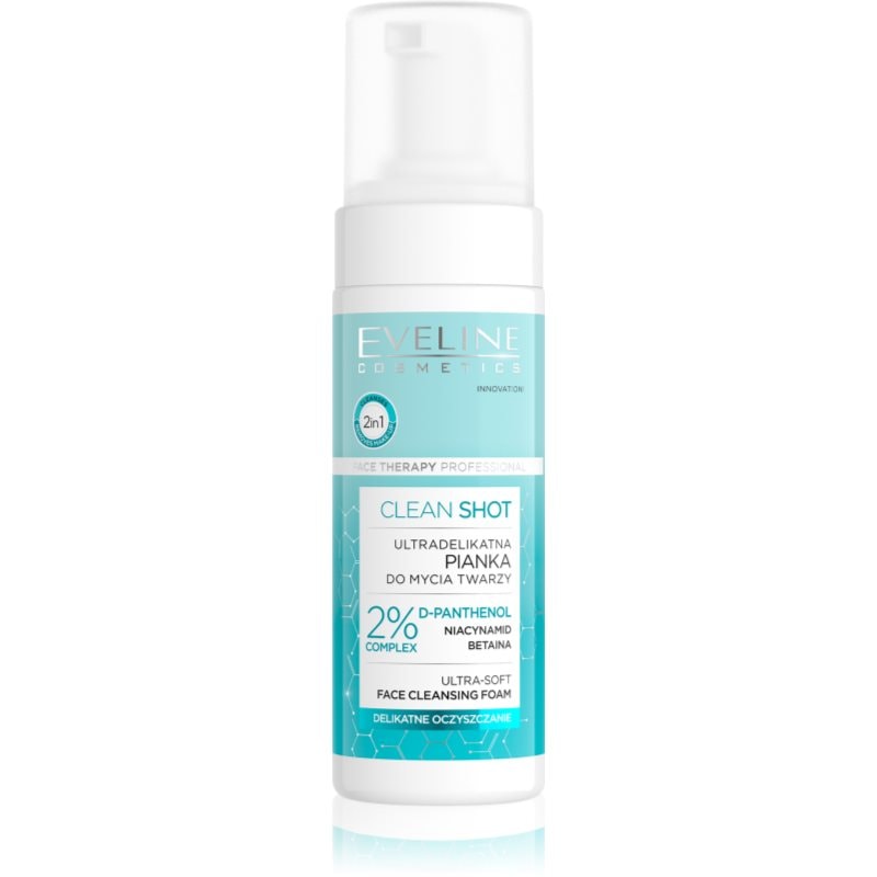 Eveline Cosmetics Clean Shot 2% Panthenol Complex нежна почистваща пяна с успокояващ ефект - Грижа за лице - Сравни цени от 1 магазин с безплатна доставка