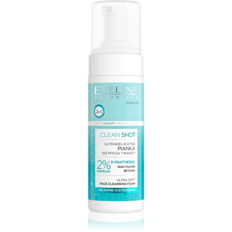 Eveline Cosmetics Clean Shot 2% Panthenol Complex нежна почистваща пяна с успокояващ ефект - Грижа за лице - Сравни цени от 1 магазин с безплатна доставка