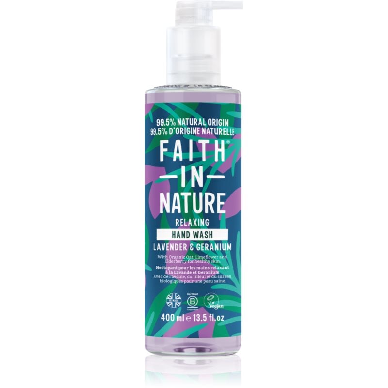 Faith In Nature Lavender & Geranium натурален течен сапун за ръце с екстракт от лавандула