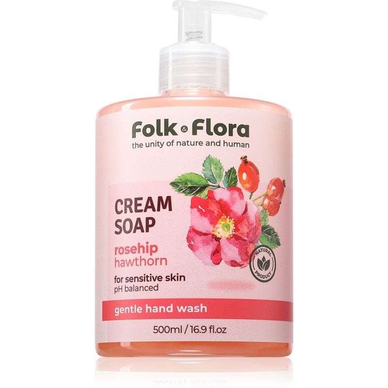 Folk & Flora Rosehip & Hawthorn кремообразен течен сапун за чувствителна кожа