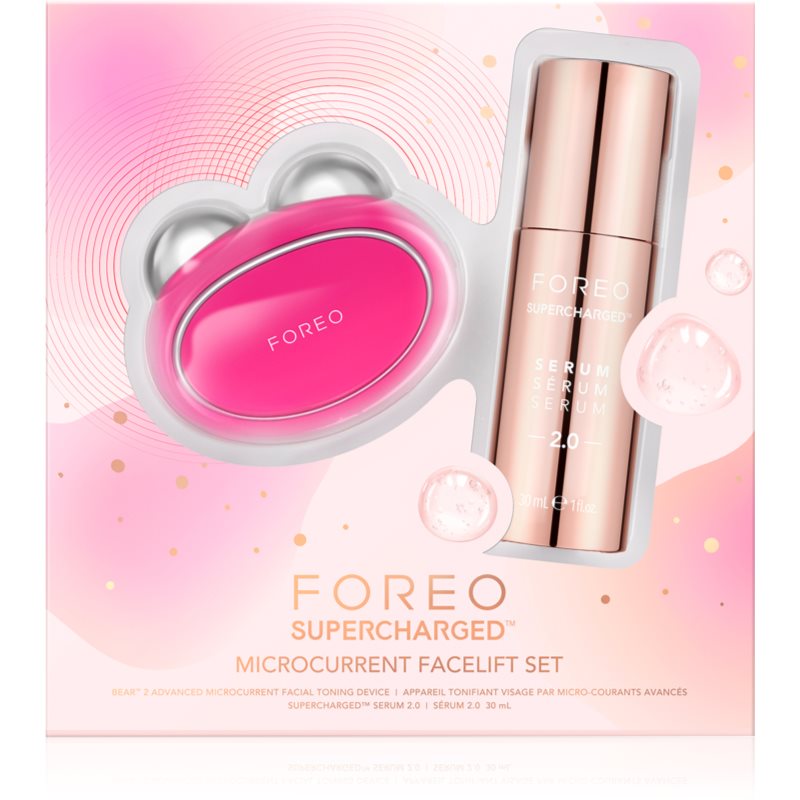 FOREO SUPERCHARGED™ Microcurrent Facelift Set подаръчен комплект за стягане и лифтинг на лицето - Комплект - Сравни цени от 1 магазин с безплатна доставка