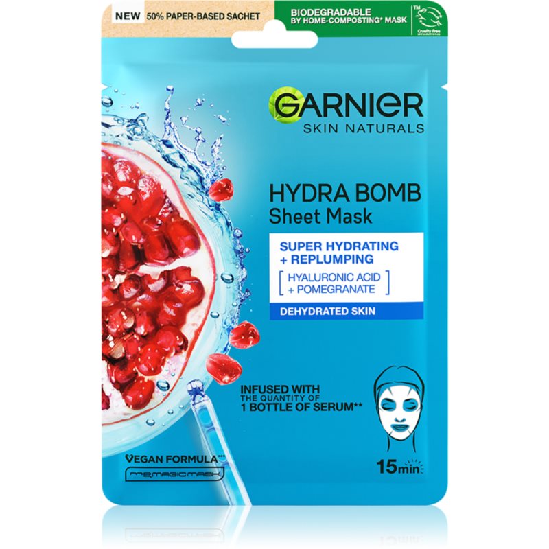 Garnier Garnier Skin Naturals Moisture+Aqua Bomb хидратираща платнена маска с хиалуронова киселина - Унисекс парфюм 1мл - Сравни цени от 1 магазин с безплатна доставка