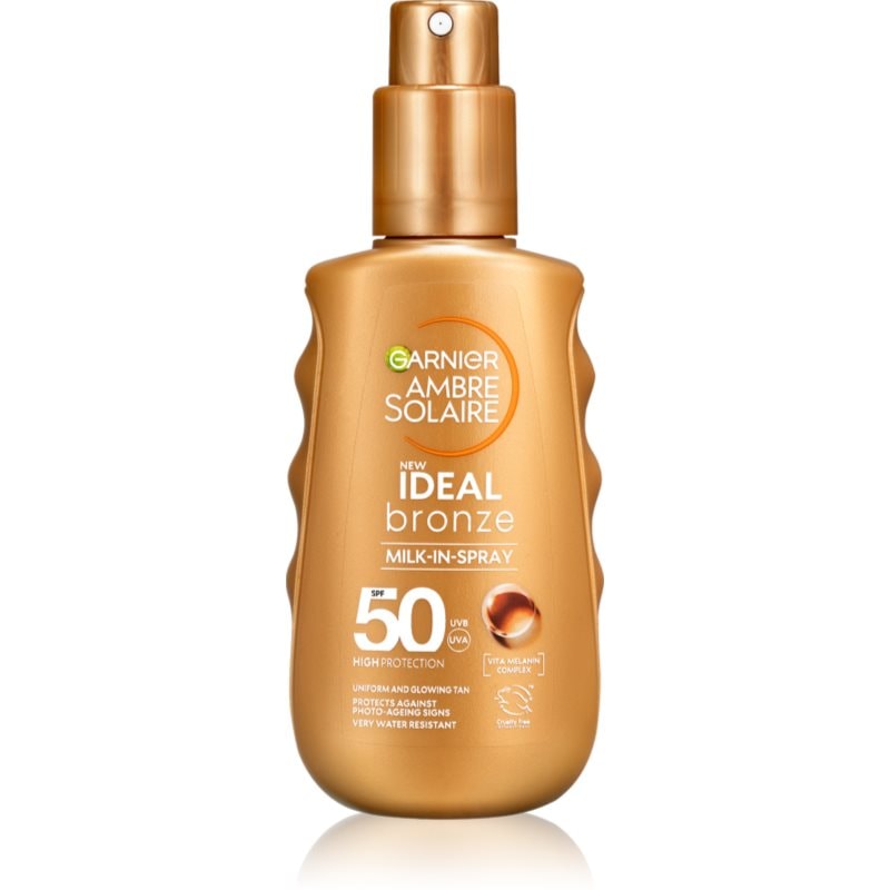 Garnier Garnier Ambre Solaire Ideal Bronze мляко за загар в спрей за тяло SPF 50 - Унисекс парфюм 150мл - Сравни цени от 1 магазин с безплатна доставка