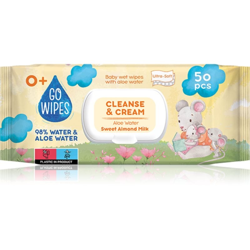 GoWipes Cleanse & Cream Sweet Almond Milk нежни мокри кърпички за бебета за чувствителна кожа алое вера 0+