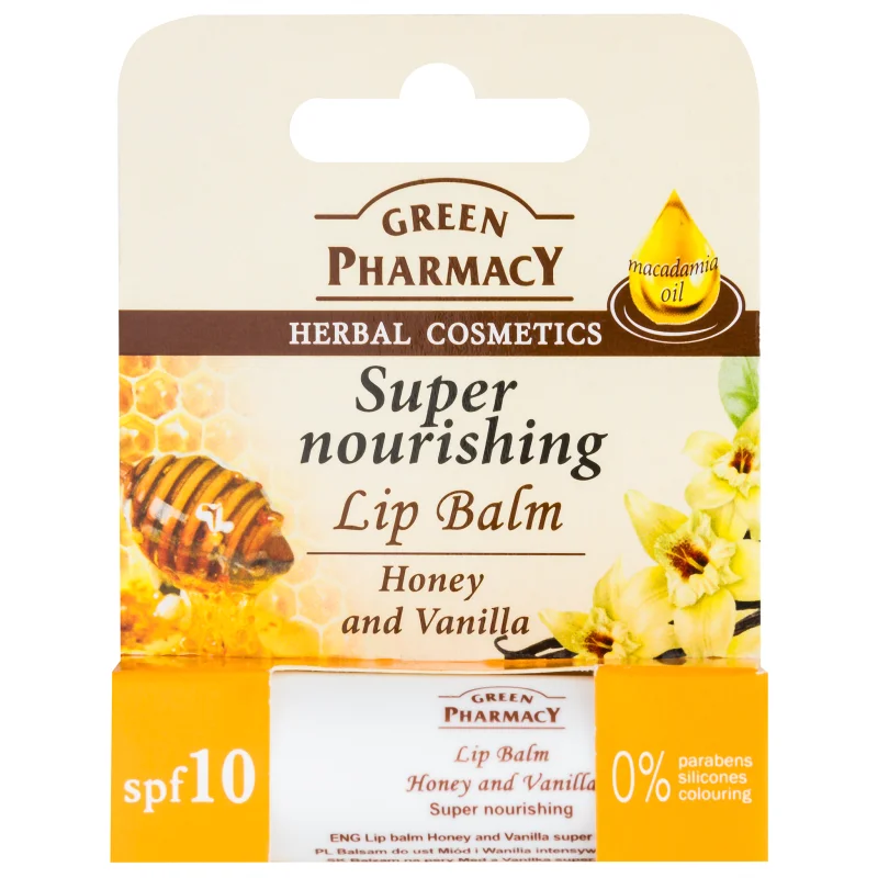 Green Pharmacy Honey Lip Balm подхранващ балсам за устни SPF 10 без силикони, парабени и оцветители