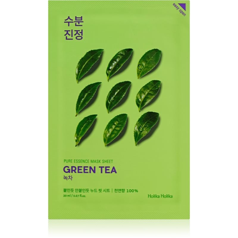 Holika Holika Pure Essence Green Tea подхранваща платнена маска за чувствителна и зачервена кожа