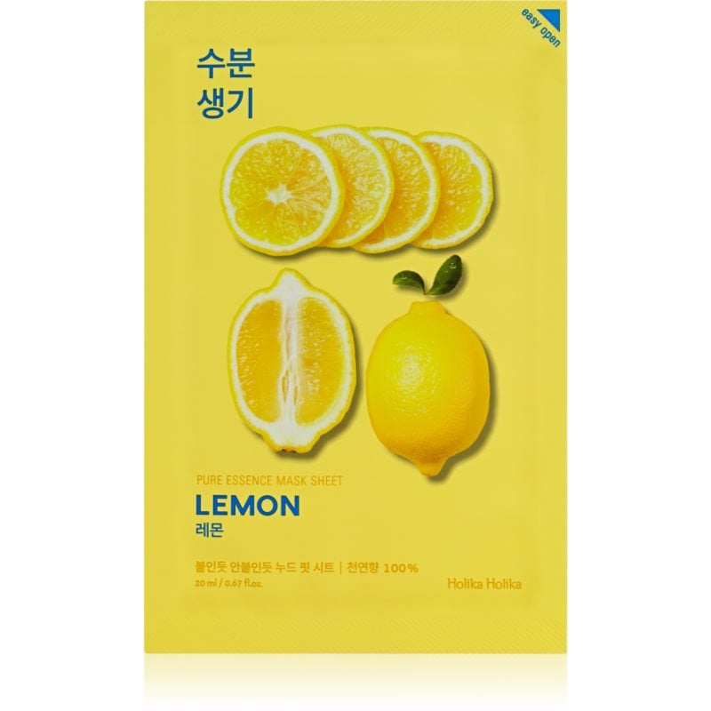 Holika Holika Pure Essence Lemon платнена маска с омекотяващ и освежаващ ефект с витамин С