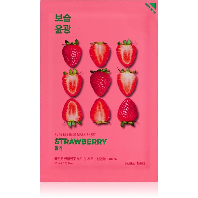 Holika Holika Pure Essence Strawberry озаряваща платнена маска за равномерен тен на кожата