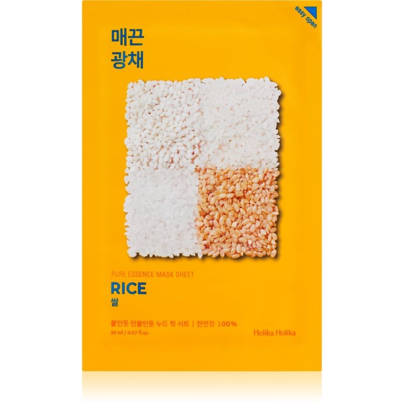 Holika Holika Pure Essence Rice платнена маска за озаряване и виталитет на кожата