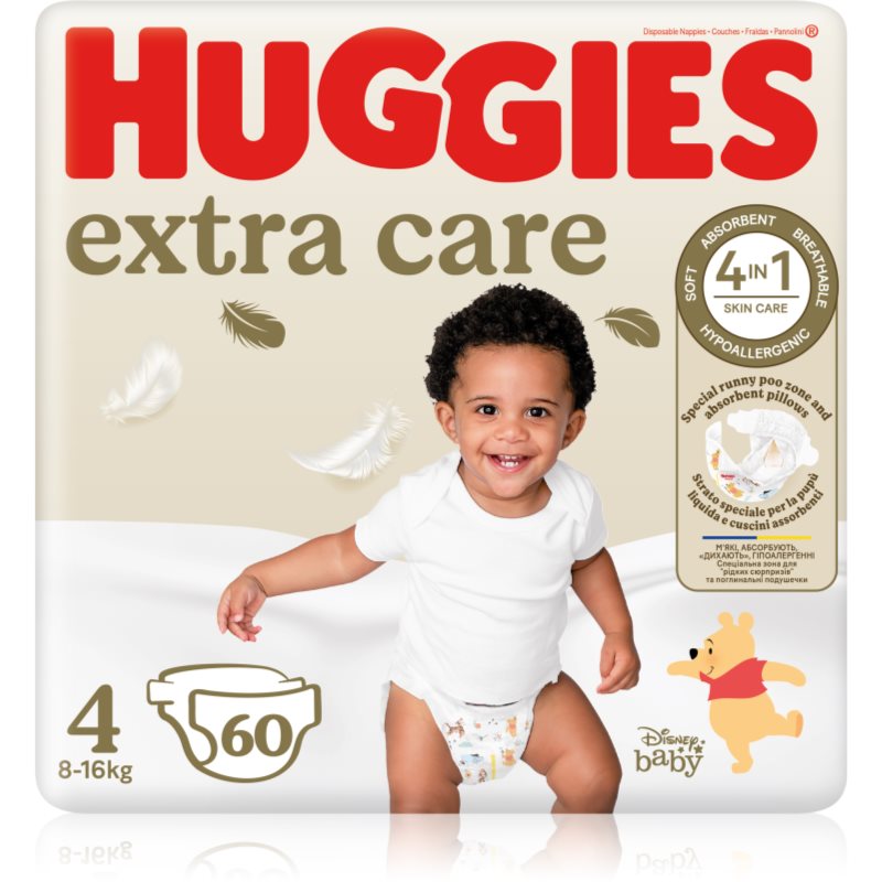 Huggies Extra Care Size 4 еднократни пелени 8-16 kg 60 бр. - Грижа за тяло - Сравни цени от 1 магазин с безплатна доставка