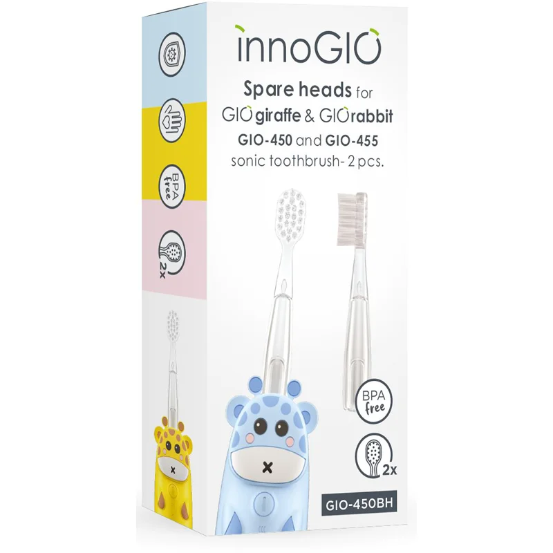 innoGIO GIOGiraffe & GIORabbit Spare Heads Transparent резервни глави за четка за зъби за деца GIOGiraffe & GIORabbit Sonic Toothbrush