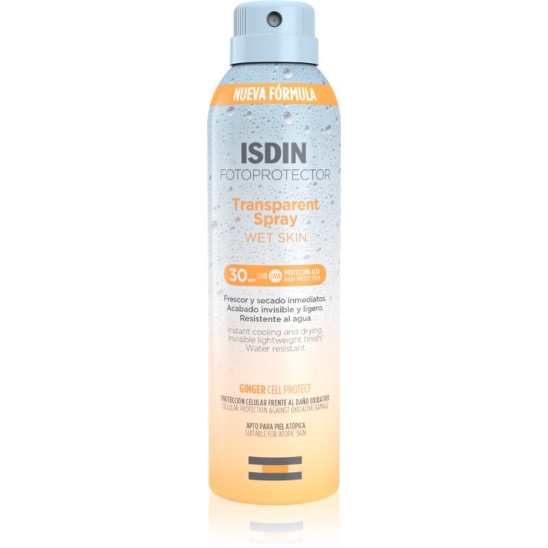ISDIN Transparent Spray Wet Skin транспарентен слънцезащитен спрей SPF 30 - Грижа за тяло - Сравни цени от 1 магазин с безплатна доставка